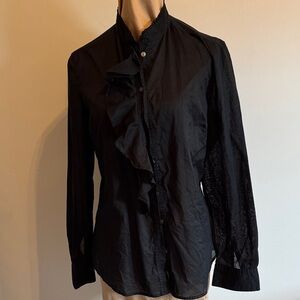 Banana Republic Black Ruffle Front Button-Down Blouse